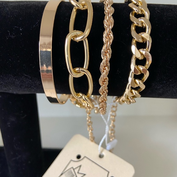 NEW w/tag Set of 4  golden bracelets in gift bag, NWT - Picture 3 of 4